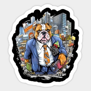 Accountant English Bulldog t-shirt design, a bulldog wearing a suit and carrying a briefcase Sticker